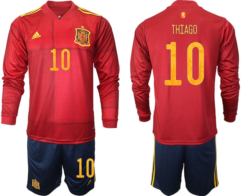 Men 2021 European Cup Spain home Long sleeve #10 soccer jerseys